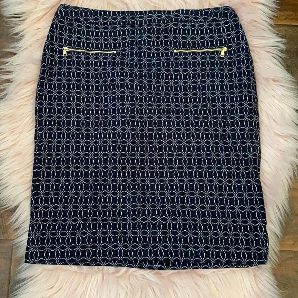 Talbots Print Design Zipper Pockets Skirt Work Wear Office Casual Business